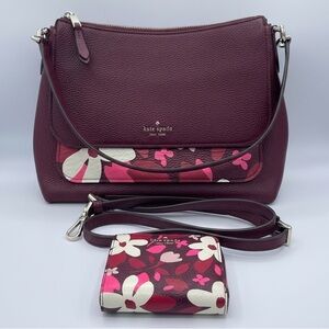 Kate Spade Melody Forest Floral Burgundy Crossbody Bag and Matching Wallet
